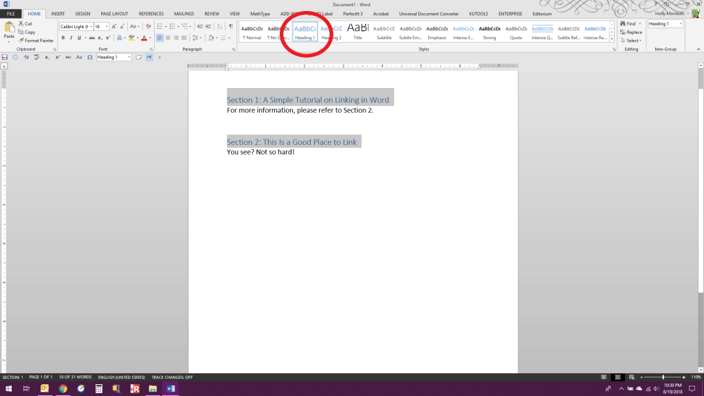 how do i make a clickable table of contents in word