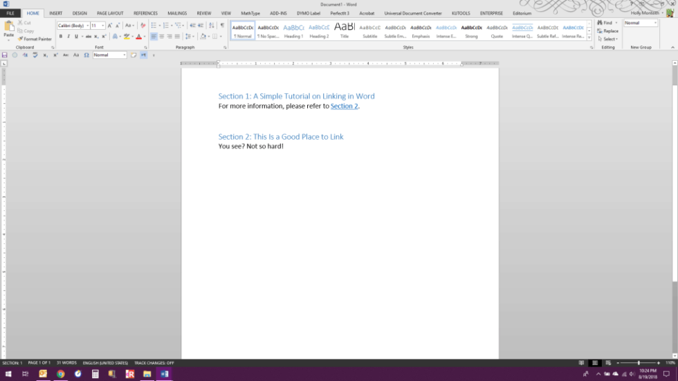 microsoft word table of contents jump to hyperlink bookmark